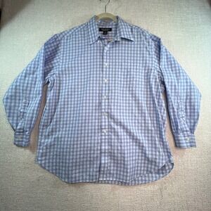 Brooks Brothers Mens Blue Plaid Button Down Dress Shirt Long Sleeve Size XL